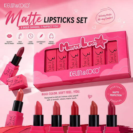 KEVIN & COCO 5PCS Velvet Matte Lipstick Set β Long Lasting, Lightweight, Premium Gift Box